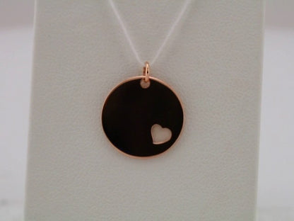14K Rose Gold Engravable Pierced Heart Disc Pendant