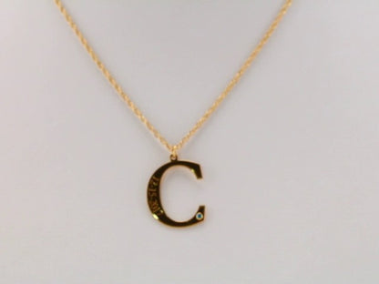 14K Yellow Gold-Plated Sterling Silver Engravable Imitation Blue Zircon Initial C 18" Necklace