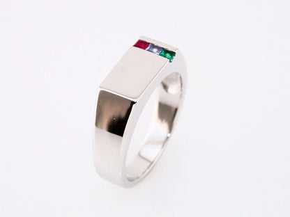 10K White Gold 3-Stone Engravable Family Signet Ring Mounting