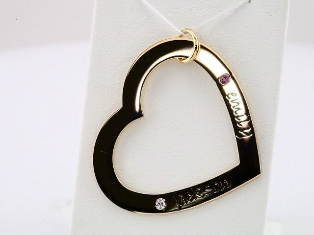 18K Yellow Gold Vermeil 2-Stone Posh Mommy�� Large Engravable Heart Loop Pendant Mounting