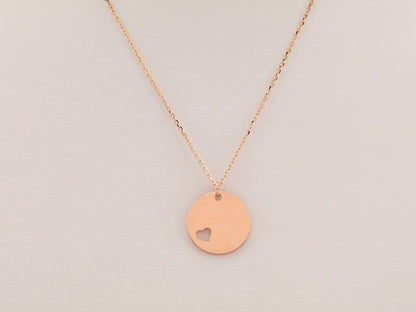 14K Rose Gold Engravable Pierced Heart Disc 16-18" Necklace