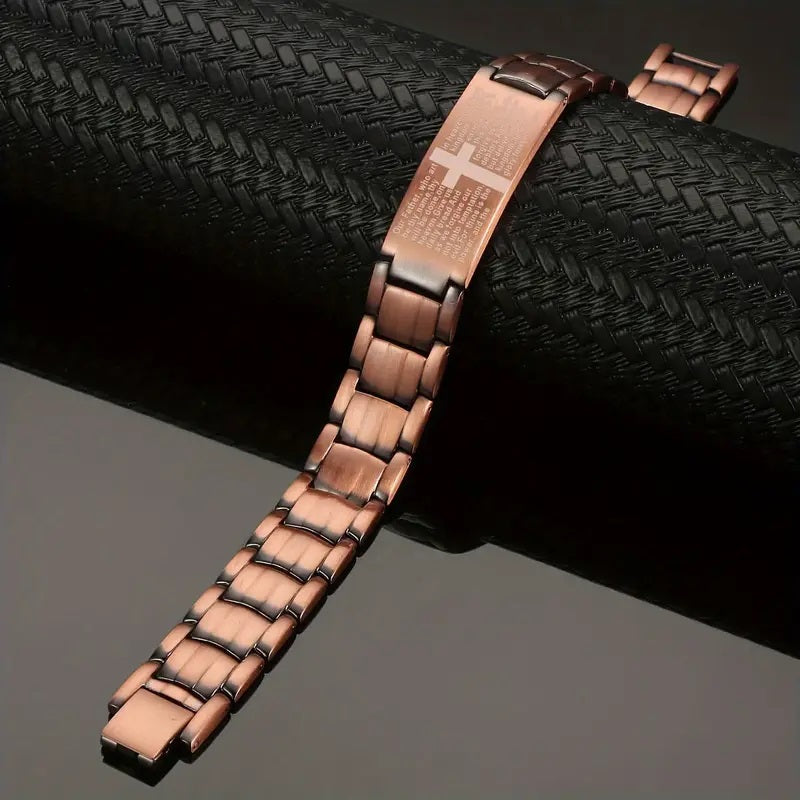 Men's Cross Magnetic Bracelet – Adjustable Copper Bracelet with Sizing Tool – Perfect Jewelry Gift for Men