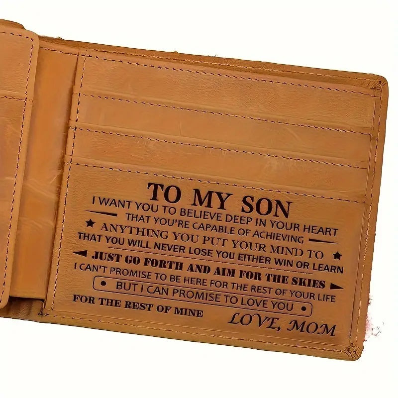 Personalized Leather Wallet for Son from Mom – Engraved Men’s Wallet – Perfect Christmas Gift Customizable