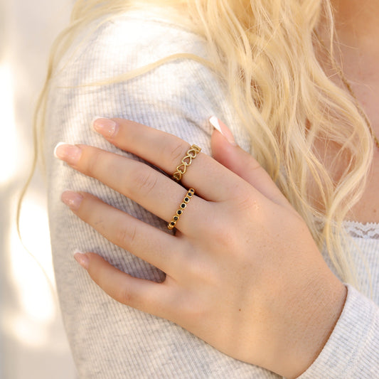 18K Gold PVD Stainless Steel Beaded CZ Stacking Ring / CSR0007