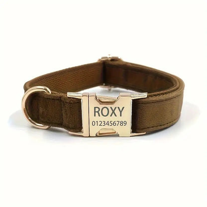 Luxury Personalized Velvet Dog Collar – Soft & Comfortable with Gold-Plated Zinc Alloy Buckle, Custom Engraving for Small to Large Dogs