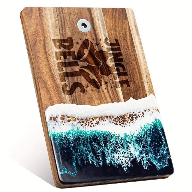 Ocean-Inspired Personalized Cutting Board – Custom Engraved Acacia Wood with Resin Wavy Design, Perfect Wedding & Housewarming Gift