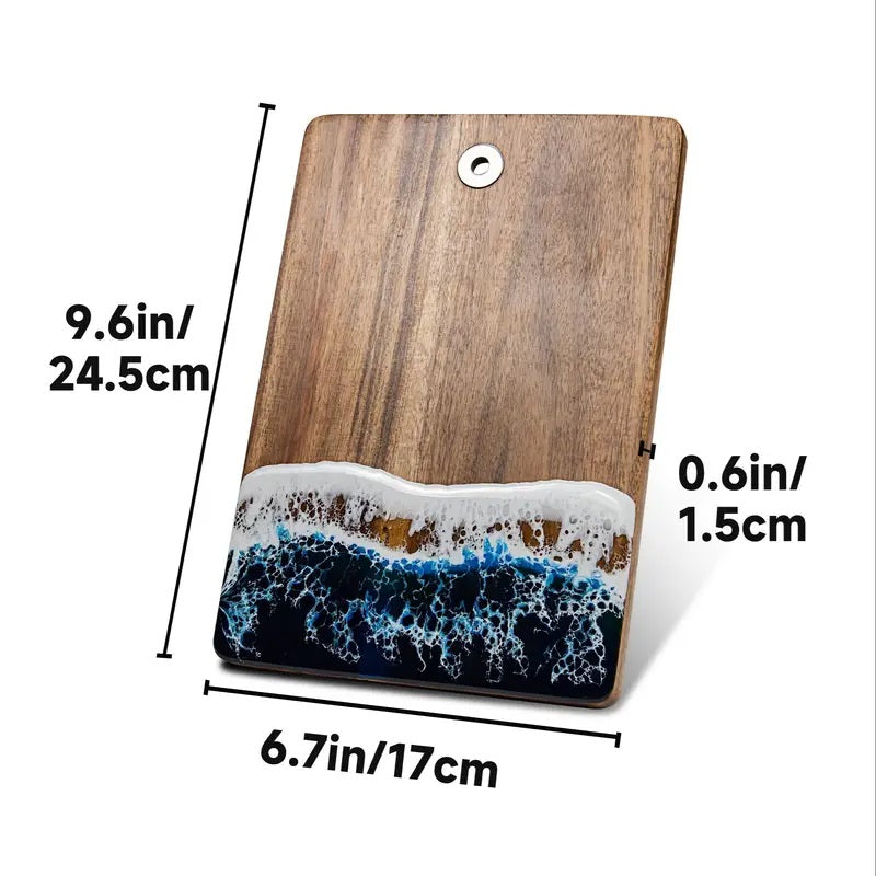 Ocean-Inspired Personalized Cutting Board – Custom Engraved Acacia Wood with Resin Wavy Design, Perfect Wedding & Housewarming Gift