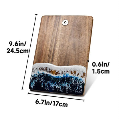 Ocean-Inspired Personalized Cutting Board – Custom Engraved Acacia Wood with Resin Wavy Design, Perfect Wedding & Housewarming Gift