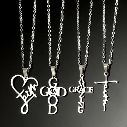 Personalized 4pcs Stainless Steel Faith Pendant Necklace Set for Women – Inspirational Words Jewelry – Custom Birthday Gift