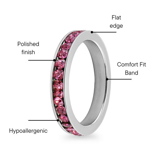 Pink CZ Center Highly Polished Stainless Steel Flat Ring / ZRJ9002