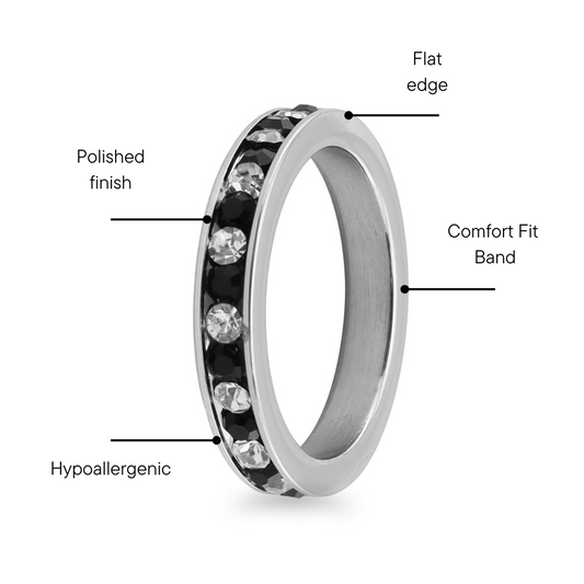 Black & Clear CZ Center Highly Polished Stainless Steel Cubic Ring / ZRJ9006
