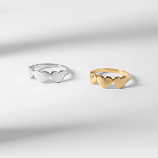 Customizable 18K Gold PVD Stainless Steel Blank Engravable 3 Heart Ring